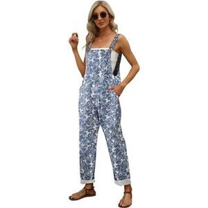 New Women's Baggy Loose Linen Overalls Jumpsuit 03blue